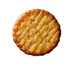 Golden Baked Round Cracker with Honey Drizzle and Textured Surface