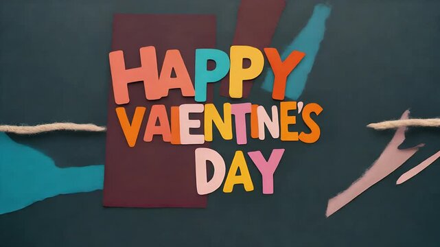 A charming handmade Valentine's Day message created with colorful paper cutout letters, set against a dark background for a festive and romantic greeting