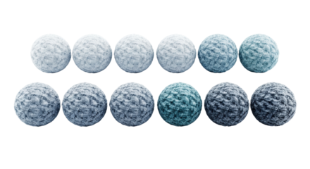twelve hyper-realistic, icy blue and white snowballs meticulously arranged in symmetrical rows on a seamless white studio background. macro detail focus, cold dramatic lighting. concept for high-end