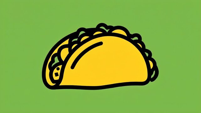 A simple, stylized illustration of a yellow taco with a green background, featuring bold black outlines and a textured appearance