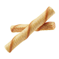 Golden baked wafer rolls with creamy filling on warm beige background