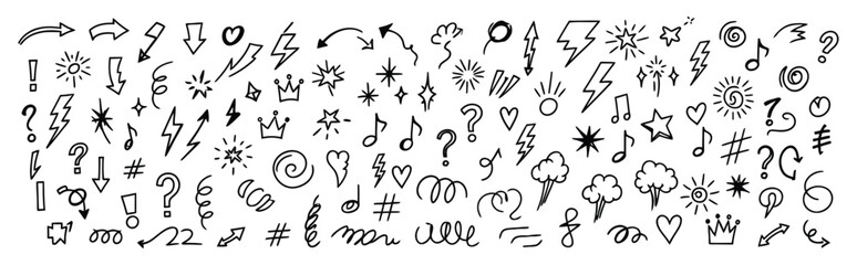 Hand drawn doodle set of symbols and icons