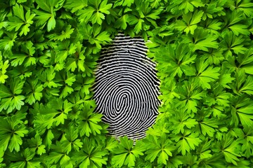 Fingerprint Emerging from Lush Green Foliage - Nature and Identity Concept