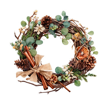 PNG Rustic wreath with natural elements.