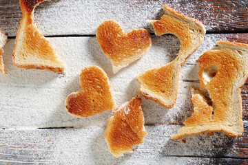 Toast with a heart-shaped cutout