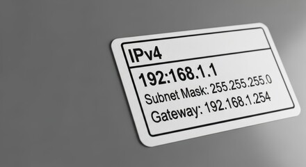 IP address label showing IPv4 configuration with 192.168.1.1, subnet mask 255.255.255.0, and gateway 192.168.1.254. This label provides essential network details for device connectivity,