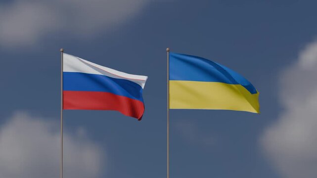 russia ukraine flag waving blue sky cloudy white russian ukrainian kiev politic military army war us usa united state america attack crisis peace border government economy crimea global ukrain russia 