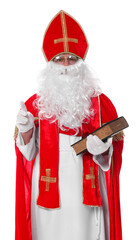 Saint Nicholas with book on white background