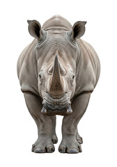 Fototapeta premium magnificent adult white rhinoceros, full-length, hyperrealistic studio portrait, detailed armored skin and massive horns, isolated against pure white background with copy space. concept of wild