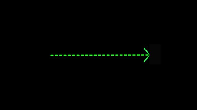right arrow direction icon with dotted line animation on white background. dot arrows icon sign animated with alpha channel. Black straight arrows animation. Reveal animation of solid, dashed