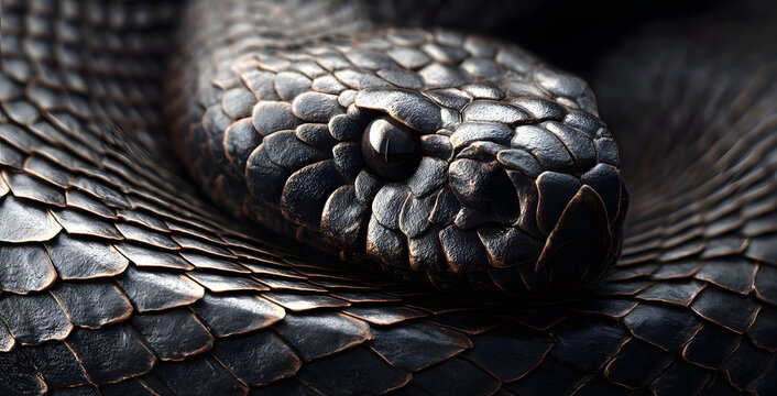 Snakeskin scales. Exotic reptilian pattern. Macro close-up scaly snake skin. Snake scale pattern. Black snake scales. Leathery snake texture. Snakes scales detailed reptilian texture.