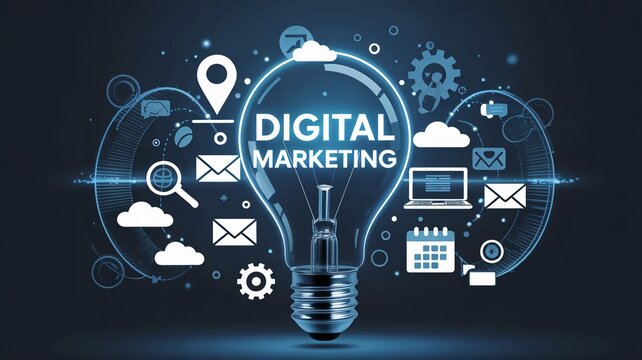 Bright digital marketing strategy and modern business solutions concept