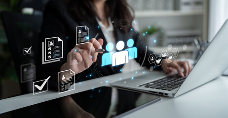 Concept of human resources and workforce strategy. Focusing on talent management, recruitment, and...