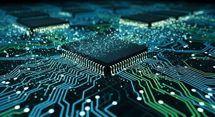 Close up of a central processing unit on a digital circuit board