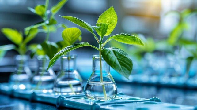 Laboratory petri dish showcasing green leaves, representing sustainable biotechnology growth
