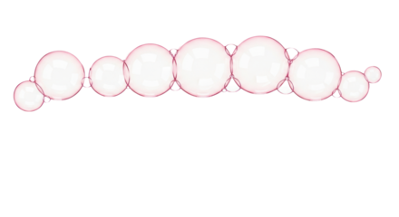 delicate rose-pink iridescent soap bubbles clustered horizontally in a watercolor style, soft diffused light, against a pristine white background with copy space. concept of ephemeral beauty and