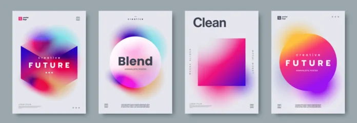 Selbstklebende Fototapeten Sportgeschäft Set of modern minimalistic posters with vibrant gradient shapes - circle, square, hexagon with smooth color transitions. Ideal for branding, presentations, contemporary graphic design projects.  © alexandertrou