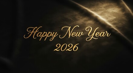 Happy new year 2026 golden text on elegant textured background