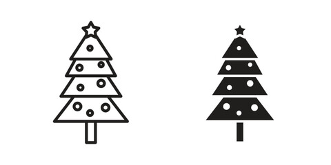 Obraz premium Christmas tree icons. Black and White Vector Icons. can be used web and mobile