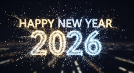 Happy new year 2026 festive particle explosion background design