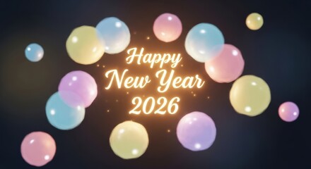 Happy new year 2026 celebration with festive luminous bubbles