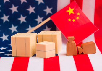 Chinese parcels against the backdrop of the US flag