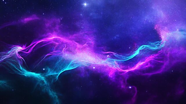 Ultra-realistic 4K purple and cyan nebula ribbons with glowing stardust seamless loop
