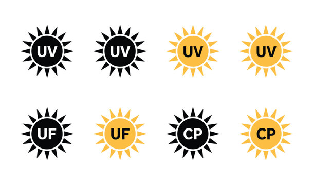 Eight sun icons representing UV, UF, and CP ratings.