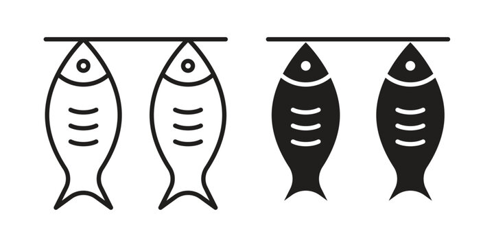Dried fish icons. Black and White Vector Icons. can be used web and mobile