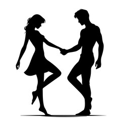  Black & white vector silhouette of couple holding hands on white background