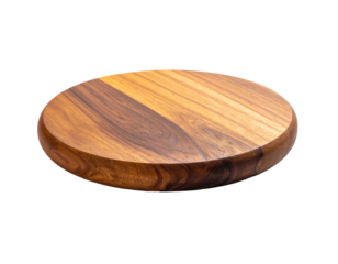 Close-up of a circular wooden platter against a black background