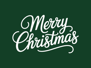 White cursive lettering spells out Merry Christmas on a dark green background.