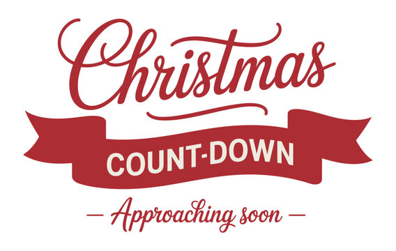 Christmas countdown approaching soon in red font on a white background banner on transparent background