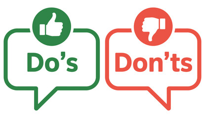 A visual representation of dos and donts with thumbs up and thumbs down icons on transparent background
