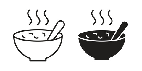 Japanese soup bowl icons. Black and White Vector Icons. can be used web and mobile
