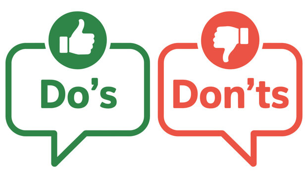 A visual representation of dos and donts with thumbs up and thumbs down icons on transparent background
