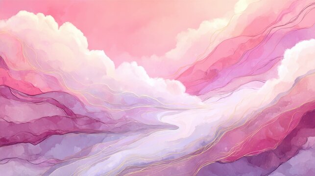 Dreamy abstract watercolor landscape with soft pink and purple hues, creating a sense of calm and serenity perfect for backgrounds and creative projects