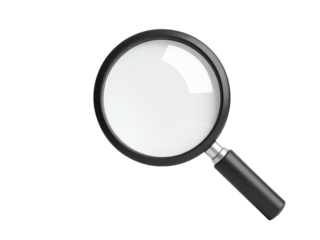A magnifying glass sitting on a white background, ready to inspect small details