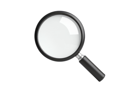 A magnifying glass sitting on a white background, ready to inspect small details
