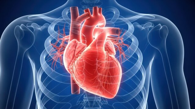 Human heart and circulatory system in 3d digital medical render - Powered by Adobe