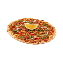 Delicious Turkish Lahmacun flatbread topped with minced meat and