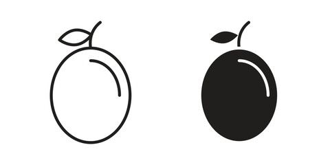 Plum icons. Black and White Vector Icons. can be used web and mobile