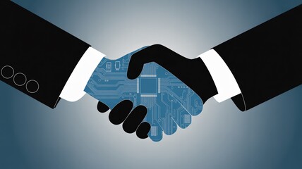 Digital partnership handshake connecting technology businesses together
