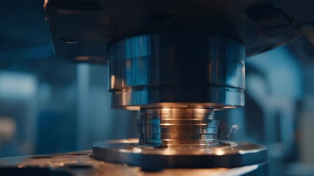 Medium shot of cobalt components undergoing stress testing in a hightech lab showing precise machinery applying force to assess material endurance.