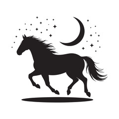 Horse Silhouette with Moon and Stars Vector