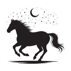 Galloping Horse at Night Silhouette Vector