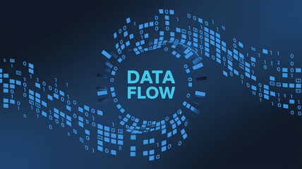 Modern data flow visualization with glowing binary code elements