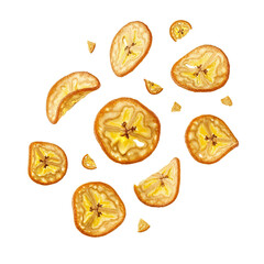 Dried Banana Chips Scattered on Golden Surface With Soft Lighting