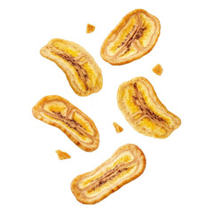 Dried Banana Slices With Sugar Sprinkles Floating On Yellow Background