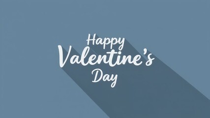 Happy Valentine's Day Greeting Simple Text Design on a Blue Background with Long Shadow